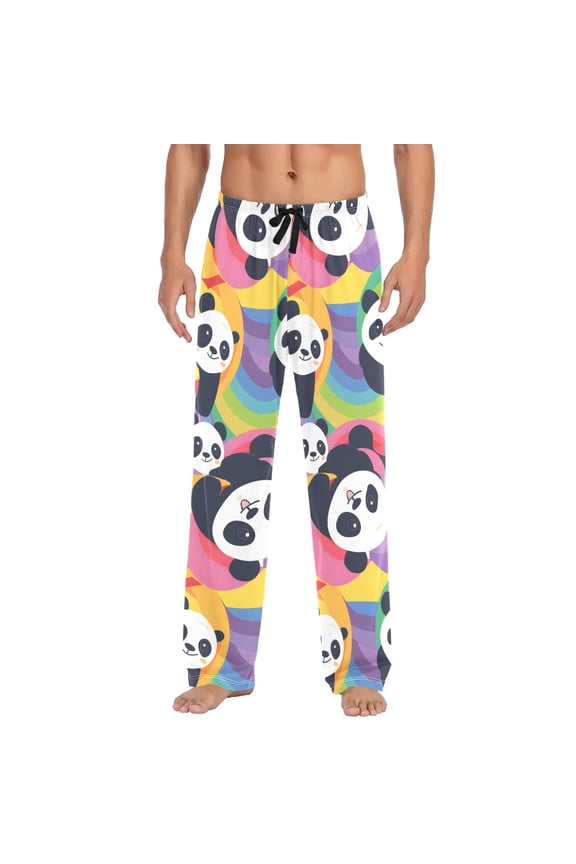 Pandas and Rainbows Men's Pajama Pants Cotton Long Sleepwear Lounge Pants M