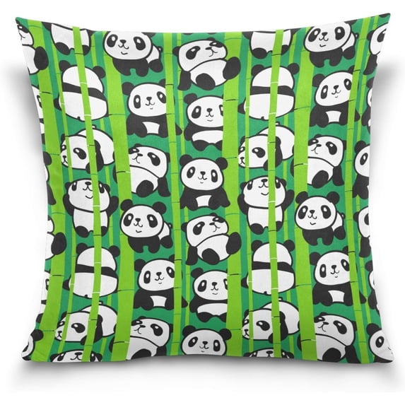 Pandas in Bamboo Forest Velvet Plush Throw Pillow Cushion Case Cover - 20" x 20" - Invisible Zipper Home Decor Floral for Couch Sofa No Pillow Insert