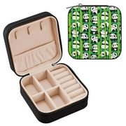 Pandas in Bamboo Green Jewelry Travel Case Leather Women Girl Mini Jewelry Organizer Earrings Necklace Bracelet Storage Holder Box