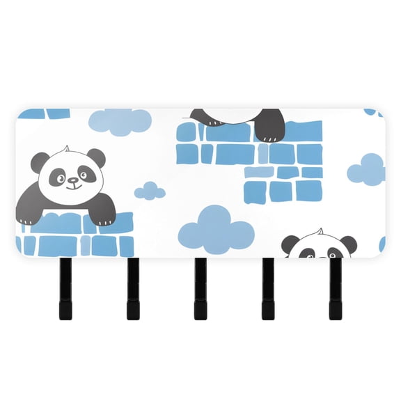 Pandas in Walls Clouds Mail Holder Organizer Wall Mount with Shelf Key Holder Key Rack with 5 Key Hooks for Wall Decorative