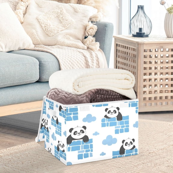 Pandas in Walls Clouds Storage Basket Foldable Laundry Basket Shelf Kids Toy Storage Container Organizer with Handles