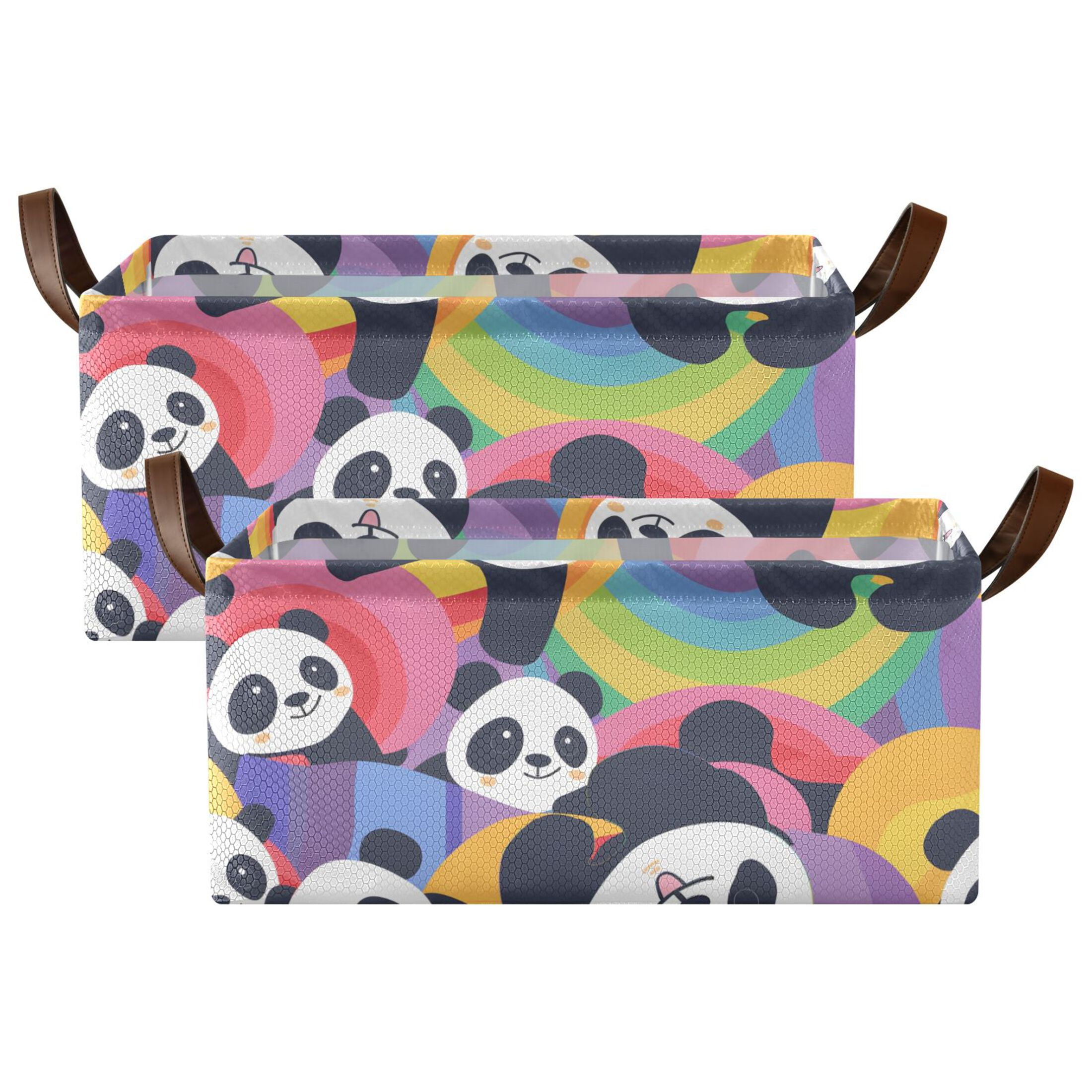 Pandas with Rainbow 2 Pcs Collapsible Storage Bins Fabric Shelf Baskets ...