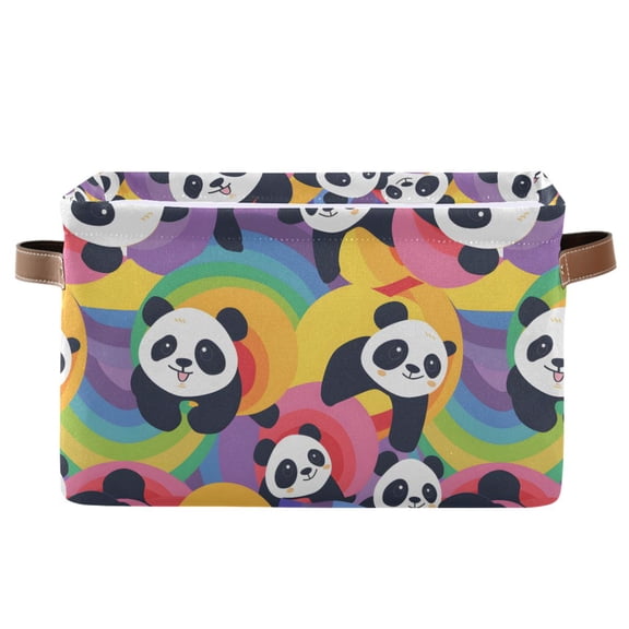 Pandas with Rainbow Storage Bins with Handle Fabric Organizer Basket Foldable Box 1 Pack 14.2x10.2x8.3