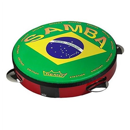 Pandeiro, Pre-Tuned, 10" Diameter, 1.75" Depth, QUADURA Cherry Red, "Samba" Graphic Head