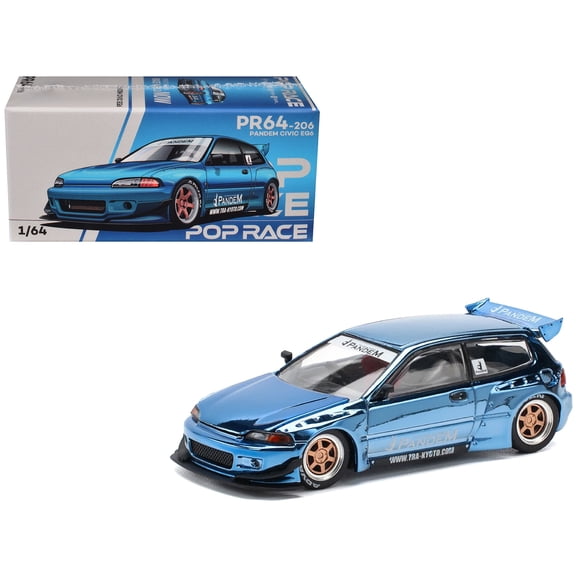 Pandem Civic EG6 RHD (Right Hand Drive) Blue Chrome 1/64 Die Cast Model Car by Pop Race