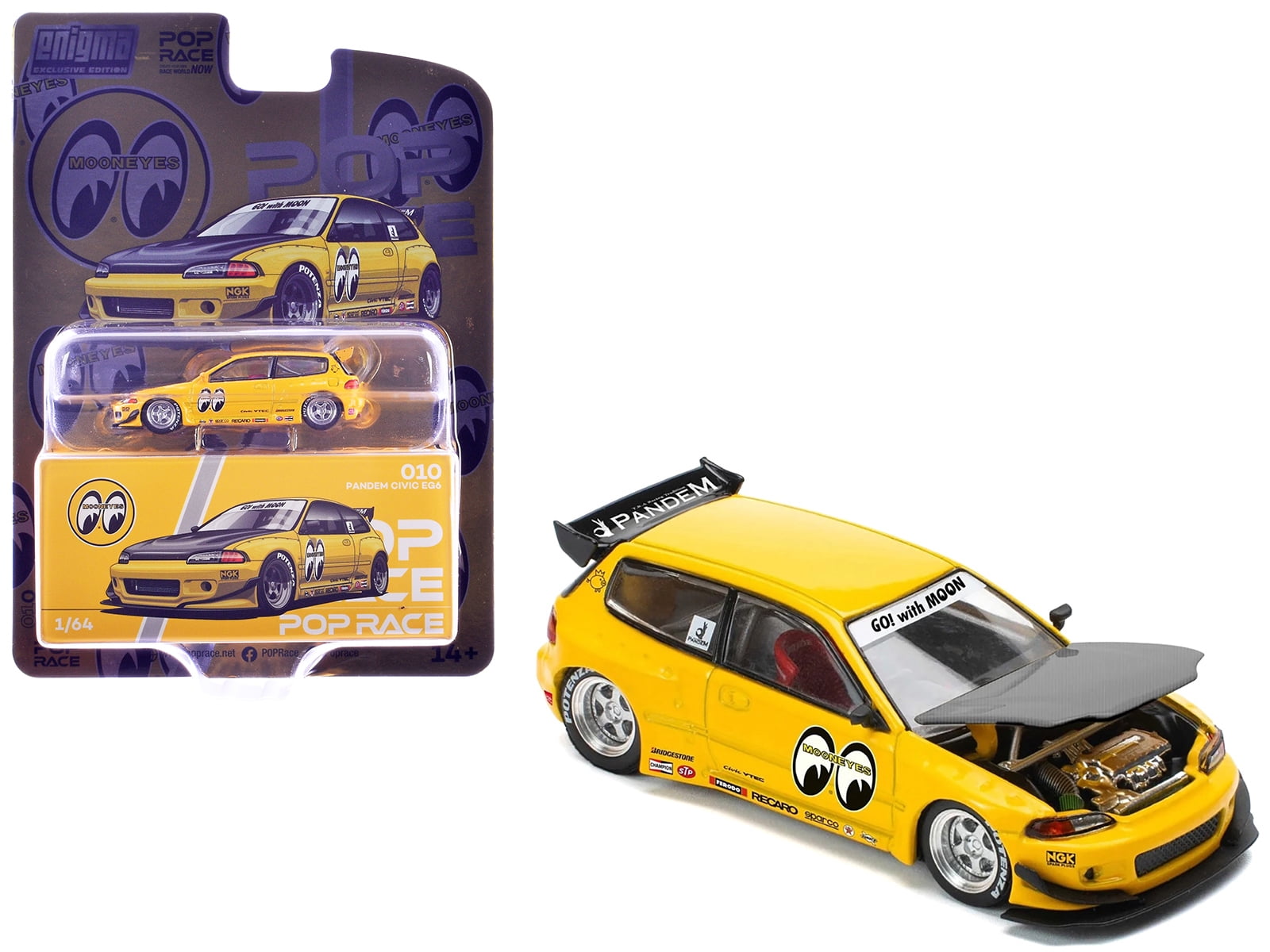 Modèle Réduit Pop Race - Honda Civic EG6 Pandem Mooneyes Jaune - Échelle 1/64 - Neuf