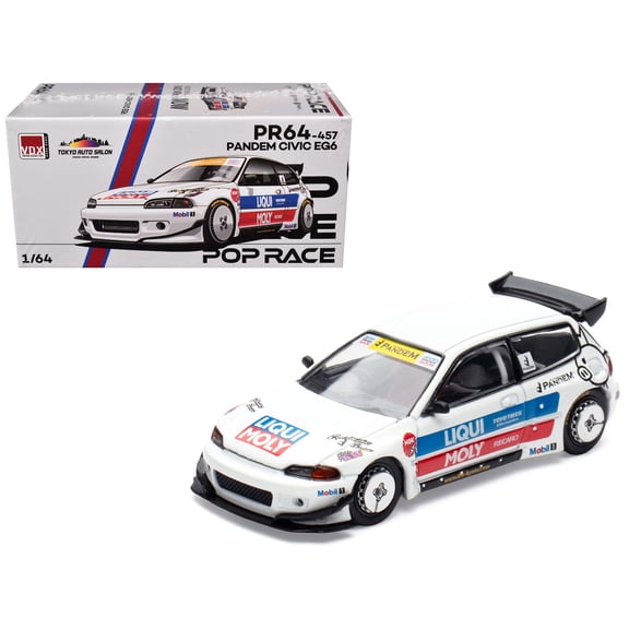 Pandem Civic EG6 RHD White with Stripes and Graphics "Tokyo Auto Salon Hong Kong 2025" 1/64 Die Cast Model Car by Pop Race