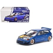 Pandem Civic EG6 VTEC RHD Right Hand Drive Blue Metallic with No Hood 1/64 Diecast Model Car by Pop Race