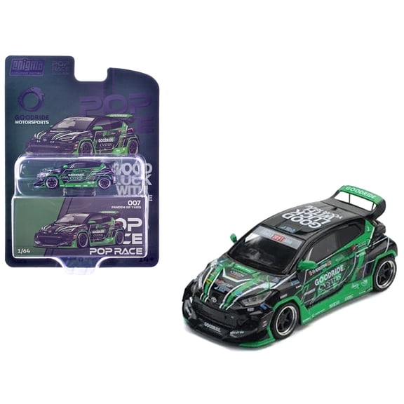 Pandem GR Yaris RHD (Right Hand Drive) "Goodride Motorsports" Green and Black with Graphics "Enigma Exclusive Edition" 1/64 Diecast Model Car by Pop Race