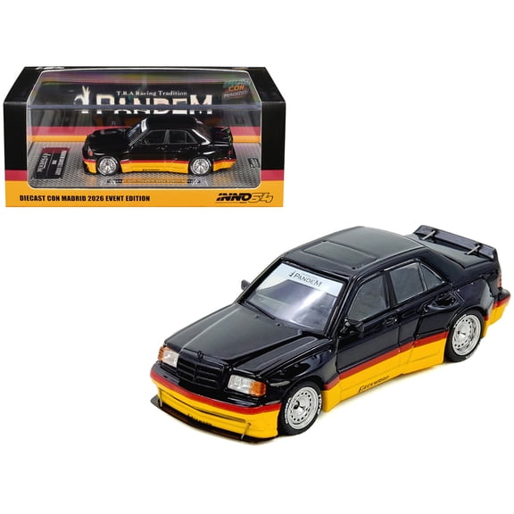 Pandem Rocket Bunny 190E Black with Red and Yellow "Diecast Con Madrid 2026 Event Edition" 1/64 Diecast Model Car by Inno Models