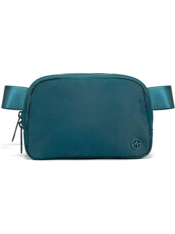 Women's Two-Way Zipper Water Repellent Nylon Belt Bag Crossbody Bag, Teal Blue