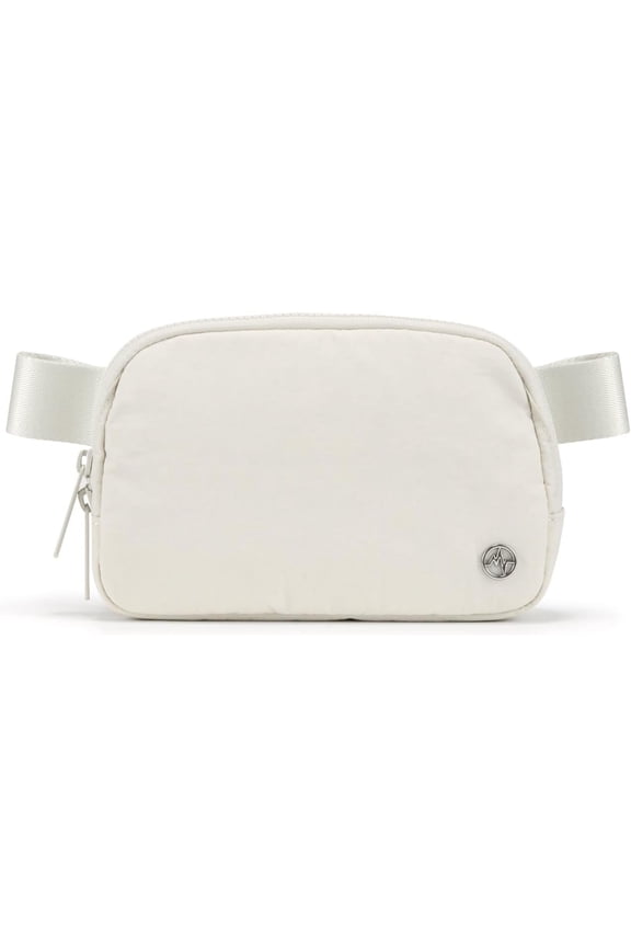 Two Way Zipper Nylon Belt Bag for Women, Water Repellent Waist Packs, Crossbody Bags with Adjustable Strap (White Opal).