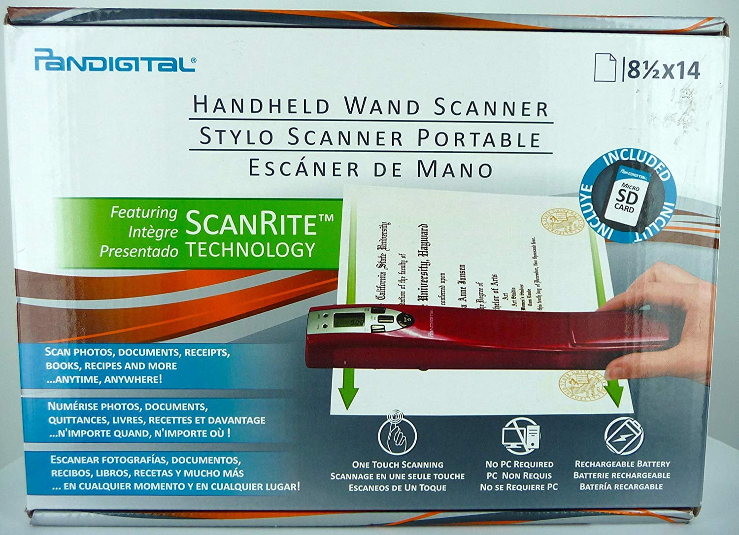 Pandigital Red Handheld Wand Scanner Scan Photos Documents Receipts Books Recipes and More