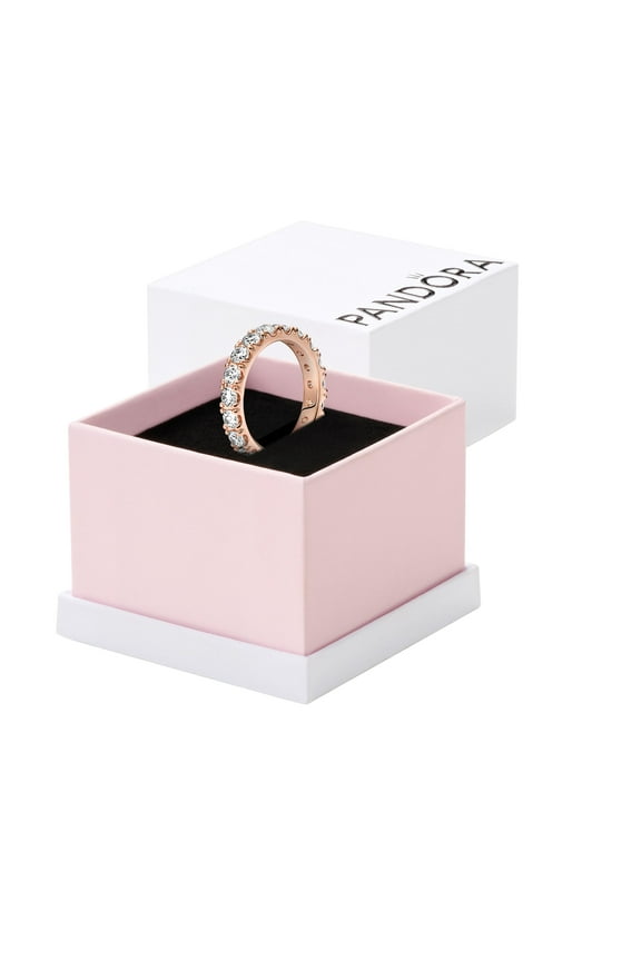 14K Rose Gold-Plated Ring With Clear Cubic Zirconia, Size 58, With Gift Box