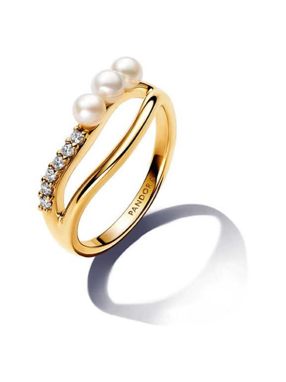 Treated Freshwater Cultured Pearl & Organically Shaped Double Band Ring