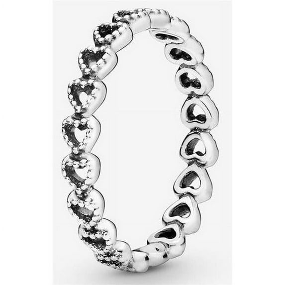 Pandora 190980-58 Sterling Silver Band of Hearts Ring for Women, Black - Adult