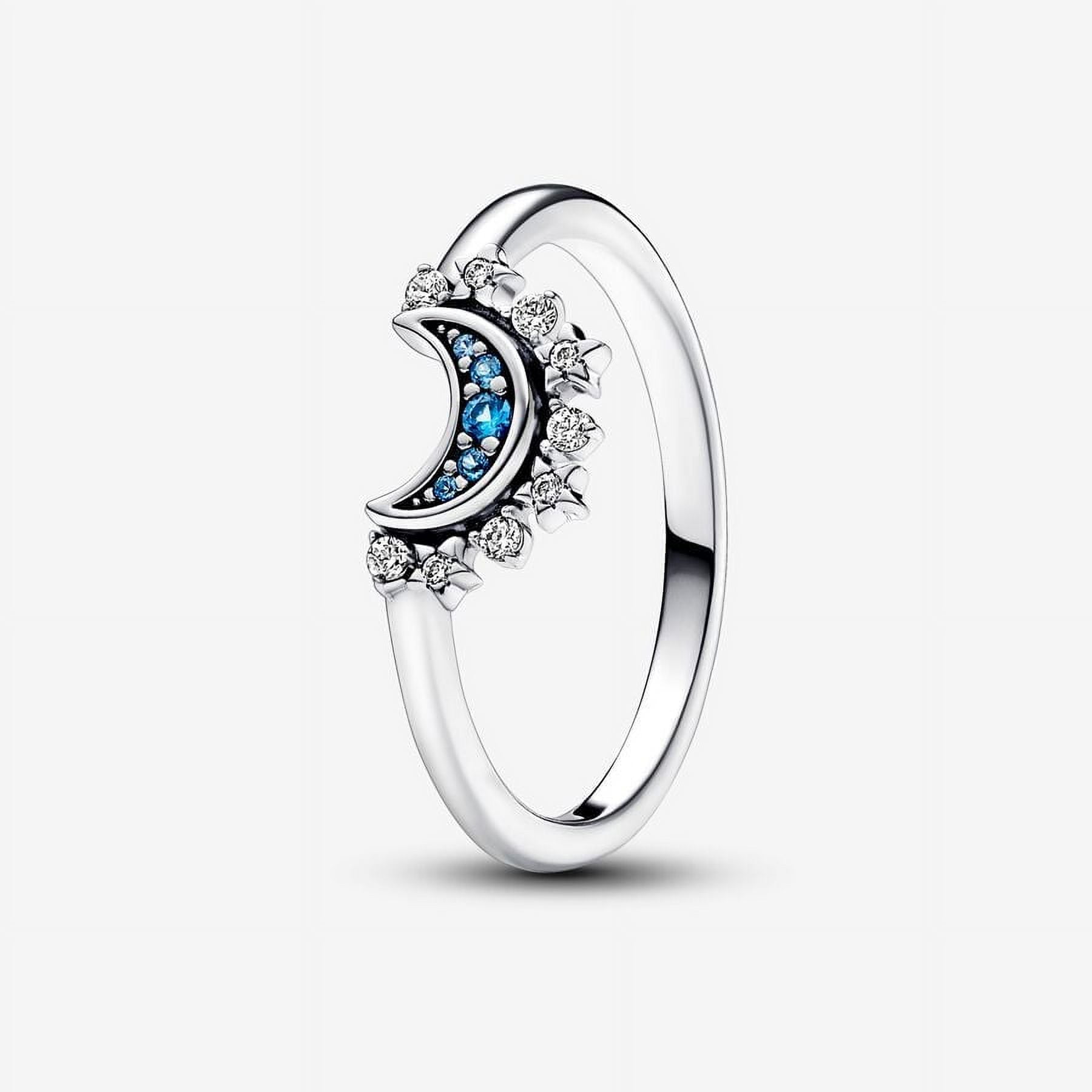 Pandora #192675C01-54 Celestial Blue Sparkling Moon Ring Size 7