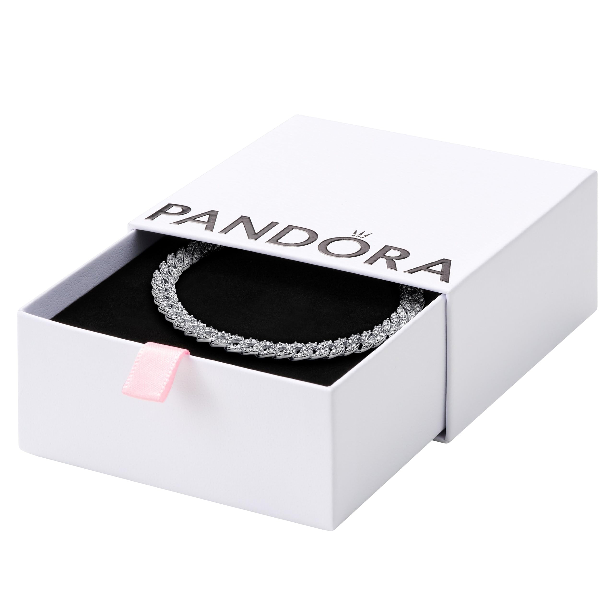 PANDORA Timeless PavÃ© Chain Bracelet, Clear CZ, 18cm, Sterling 
