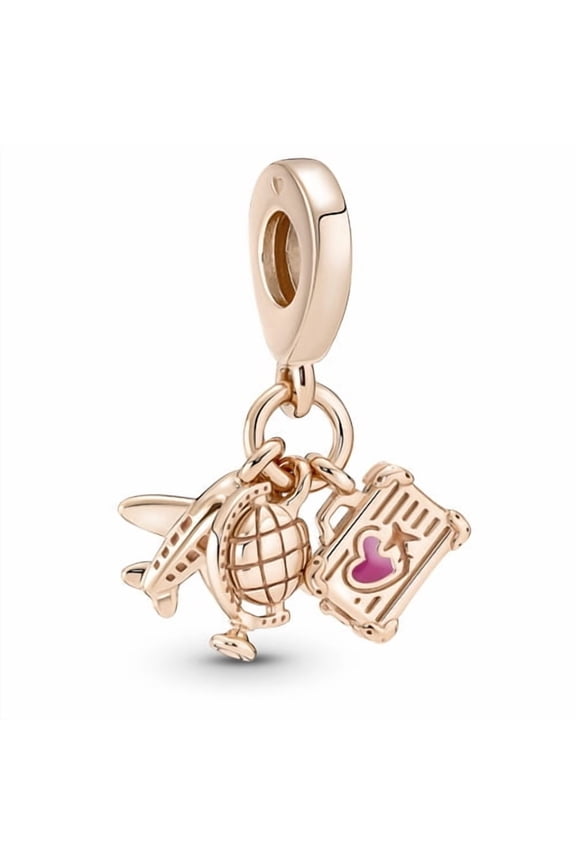 Airplane Globe & Suitcase Triple Dangle Charm