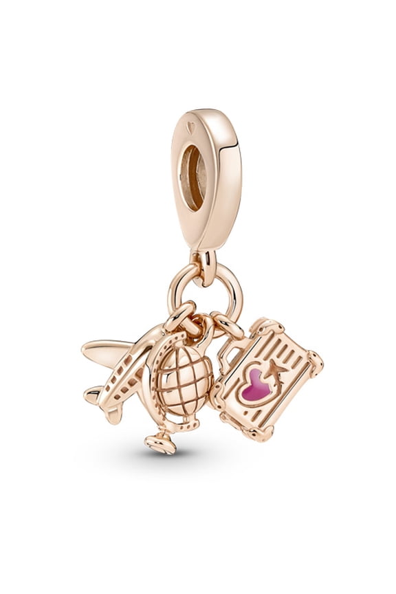 Airplane Globe & Suitcase Triple Dangle Charm