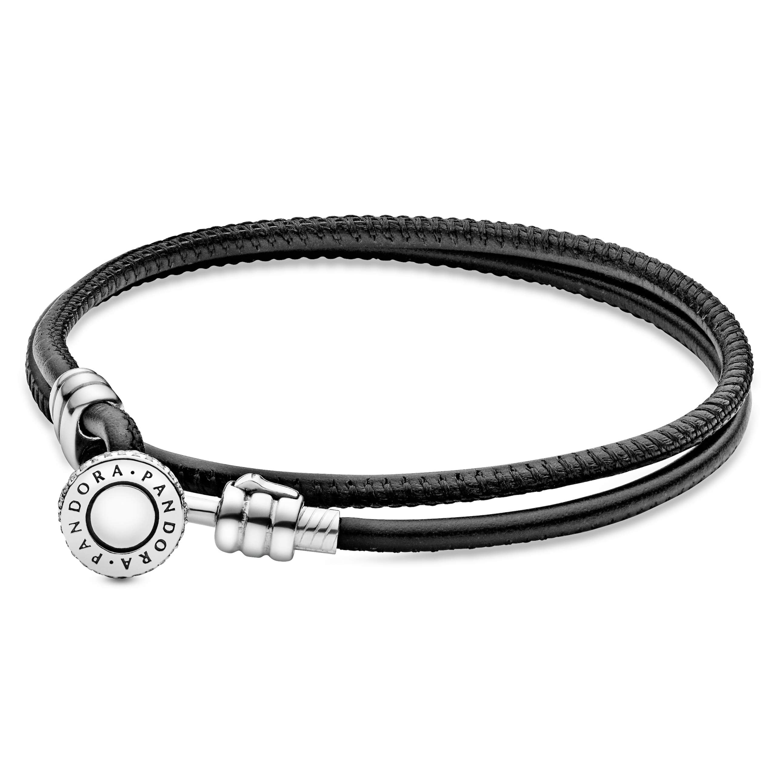Amazon.com: UBAOSOUI Moments Bracelet 925 Sterling Silver ，Knit leather  bracelet with one heart knot Fit Pandora Charm Birthday Gift for Women,  7.1in Black leather bracelet: Clothing, Shoes & Jewelry
