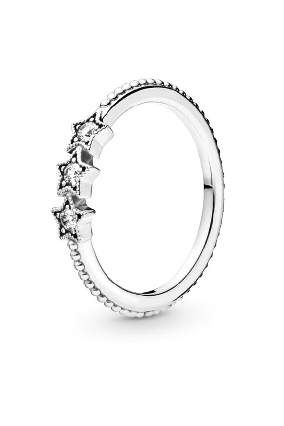 Celestial Stars Ring - Sterling Silver Ring for Women - Layering or Stackable Ring - Sterling Silver with Clear Cubic Zirconia - Size 8.5, No Gift Box