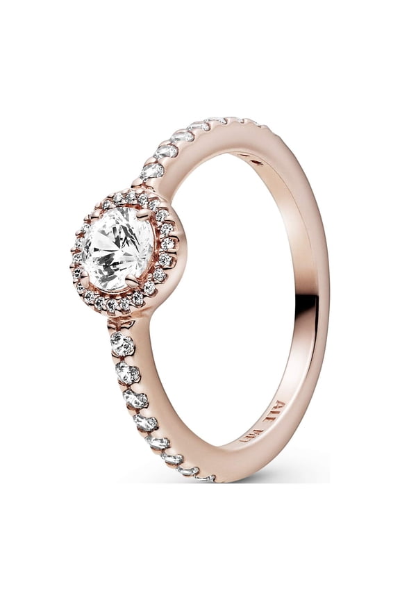 Classic Sparkle Halo Ring - Rose Gold Ring for Women - Layering or Stackable Ring - 14k Rose Gold-Plated Rose with Cubic Zirconia - Size 7