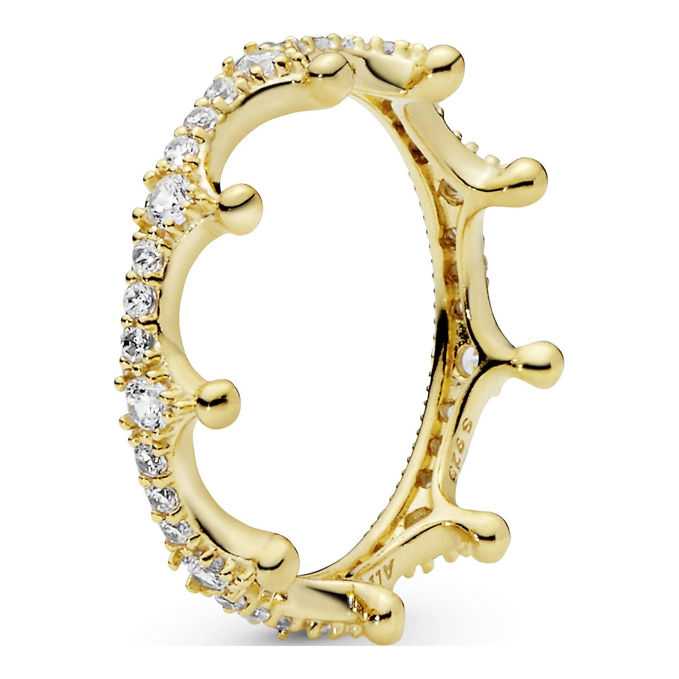 PANDORA Clear Sparkling Crown - Gift for Her - Stackable Gold Ring for Women - 14k Gold-Plated Shine with Cubic Zirconia - Size 6, No Gift Box