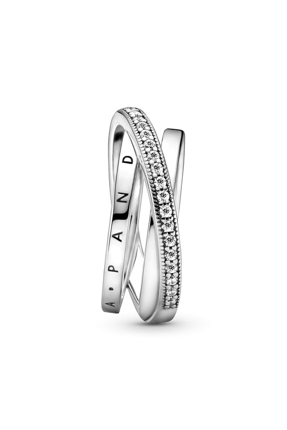 Crossover Pav Triple Band Ring - Sterling Silver Ring for Women - Gift for Her - Sterling Silver with Clear Cubic Zirconia - Size 6