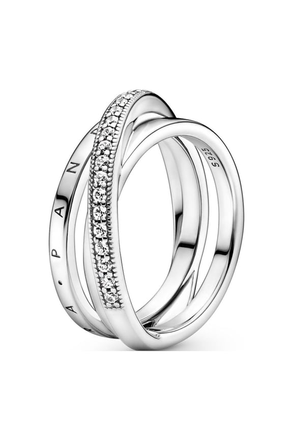 Crossover Pav Triple Band Ring - Sterling Silver Ring for Women - Gift for Her - Sterling Silver with Clear Cubic Zirconia - Size 6