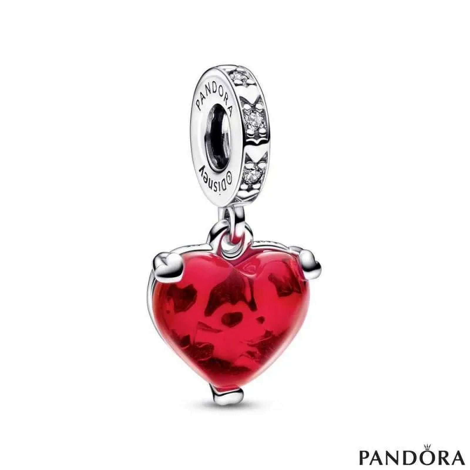 PANDORA Disney Mickey & Minnie Mouse Kiss Red Murano Glass Dangle Charm