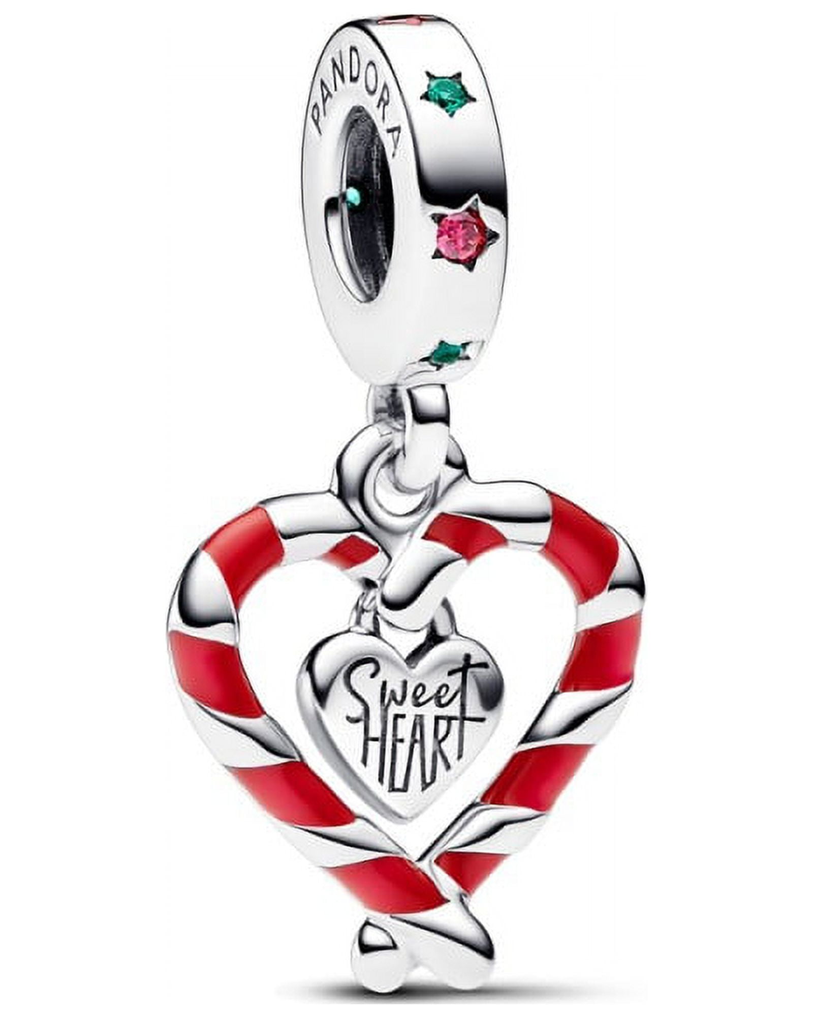 Pandora Double Candy Cane Heart Christmas Dangle Charm