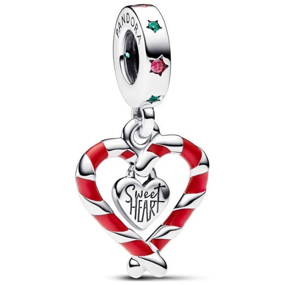 Pandora Double Candy Cane Heart Christmas Dangle Charm