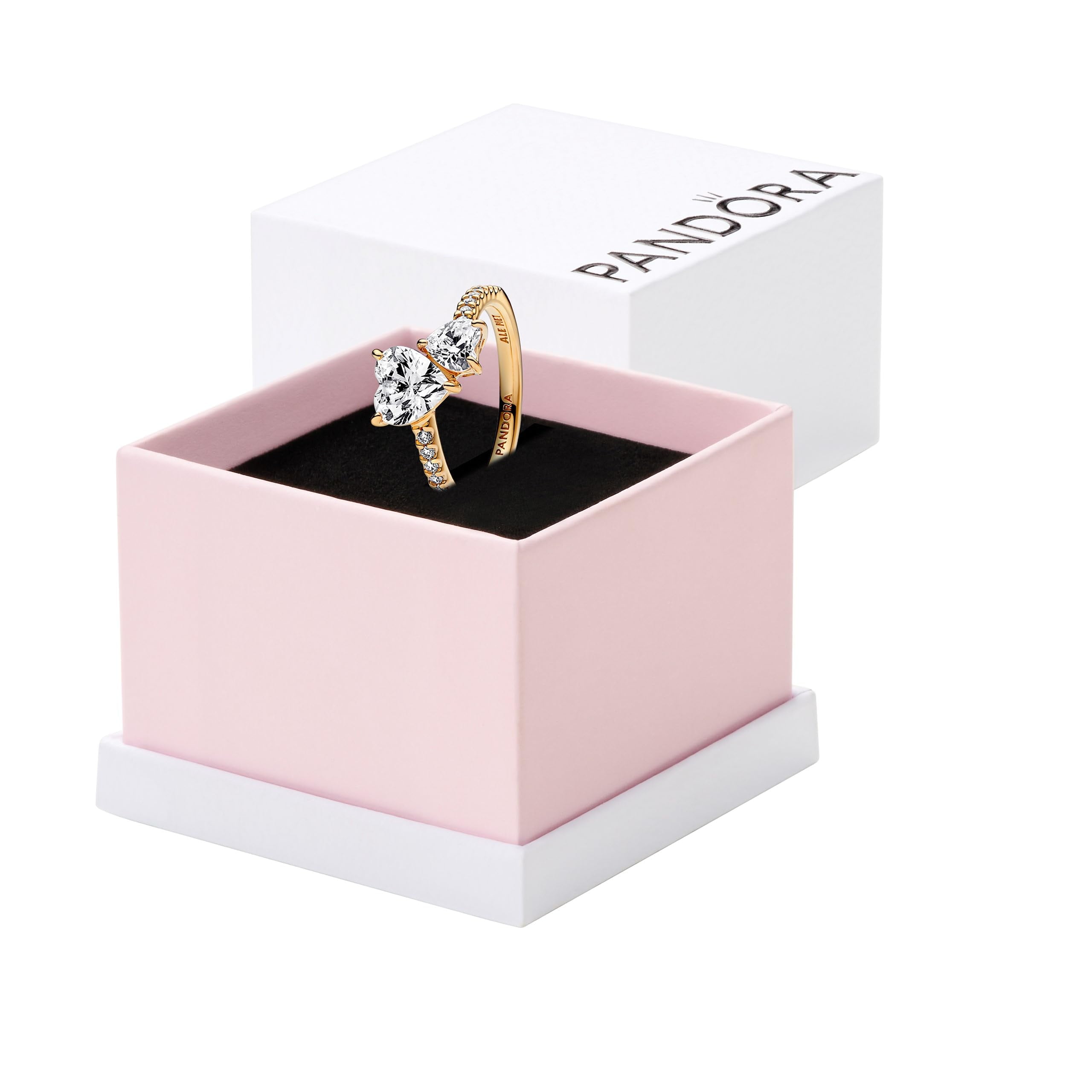 Gold-Plated Double Heart Cubic Zirconia Ring, Size 8.5