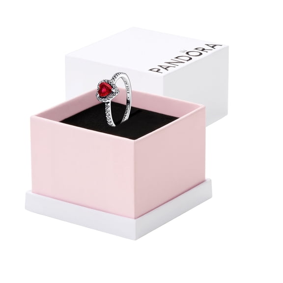 Pandora Elevated Red Heart Ring - Elegant Silver Ring for Women - Layering or Stackable Ring - Sterling Silver with Red Crystal - With Gift Box - Size 8.5