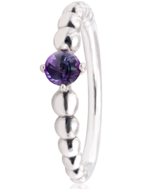February Purple Beaded Birthstone Ring - Stackable Sterling Silver