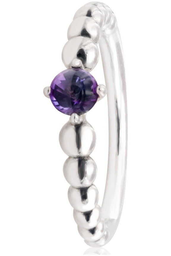 February Purple Beaded Birthstone Ring - Stackable Sterling Silver