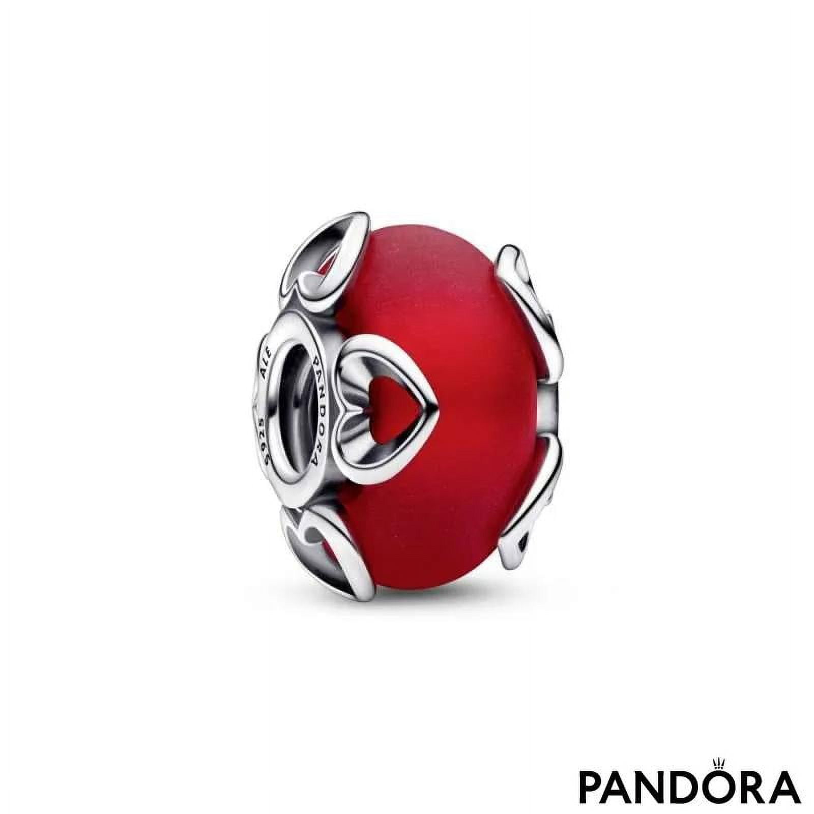 PANDORA Frosted Red Murano Glass & Hearts Charm - Compatible Moments Bracelets - Jewelry for Women - Made with Sterling Silver