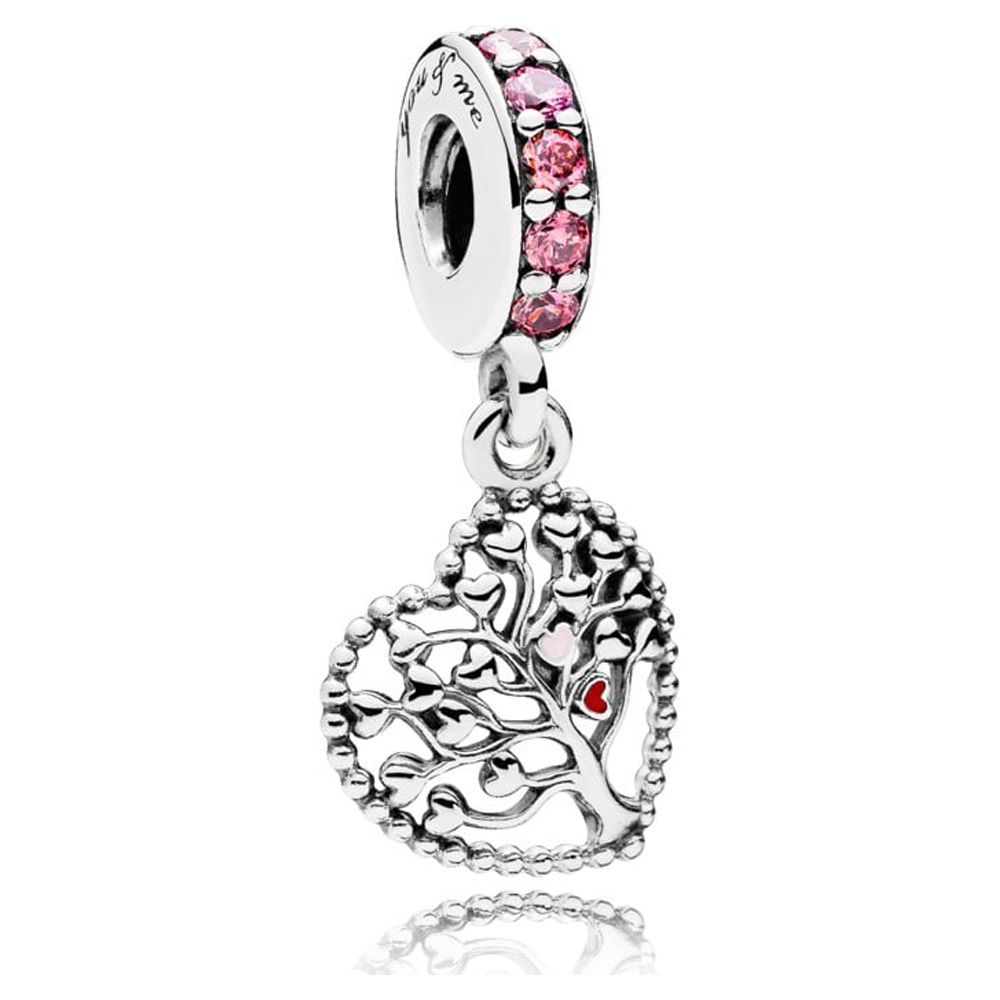 Pandora Heart silver dangle w/red, pink enamel and mixed