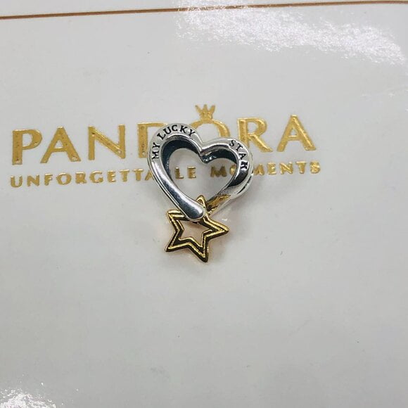 Pandora Lucky Star & Heart Charm 14k Gold Plating And Sterling Silver
