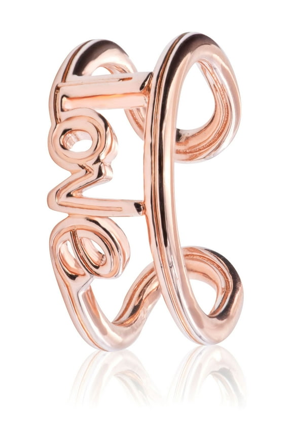 ME Love Open Ring - Stackable Rose Gold Ring for Women - 14k Rose Gold-Plated Rose - Size 5