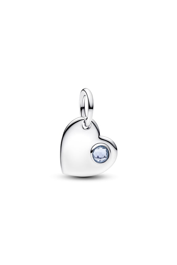 March Engravable Aqua Blue Stone Heart Dangle Charm