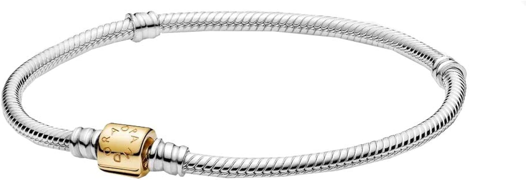 Pandora Moments 14k Gold Two-tone Barrel Clasp Snake Chain Bracelet