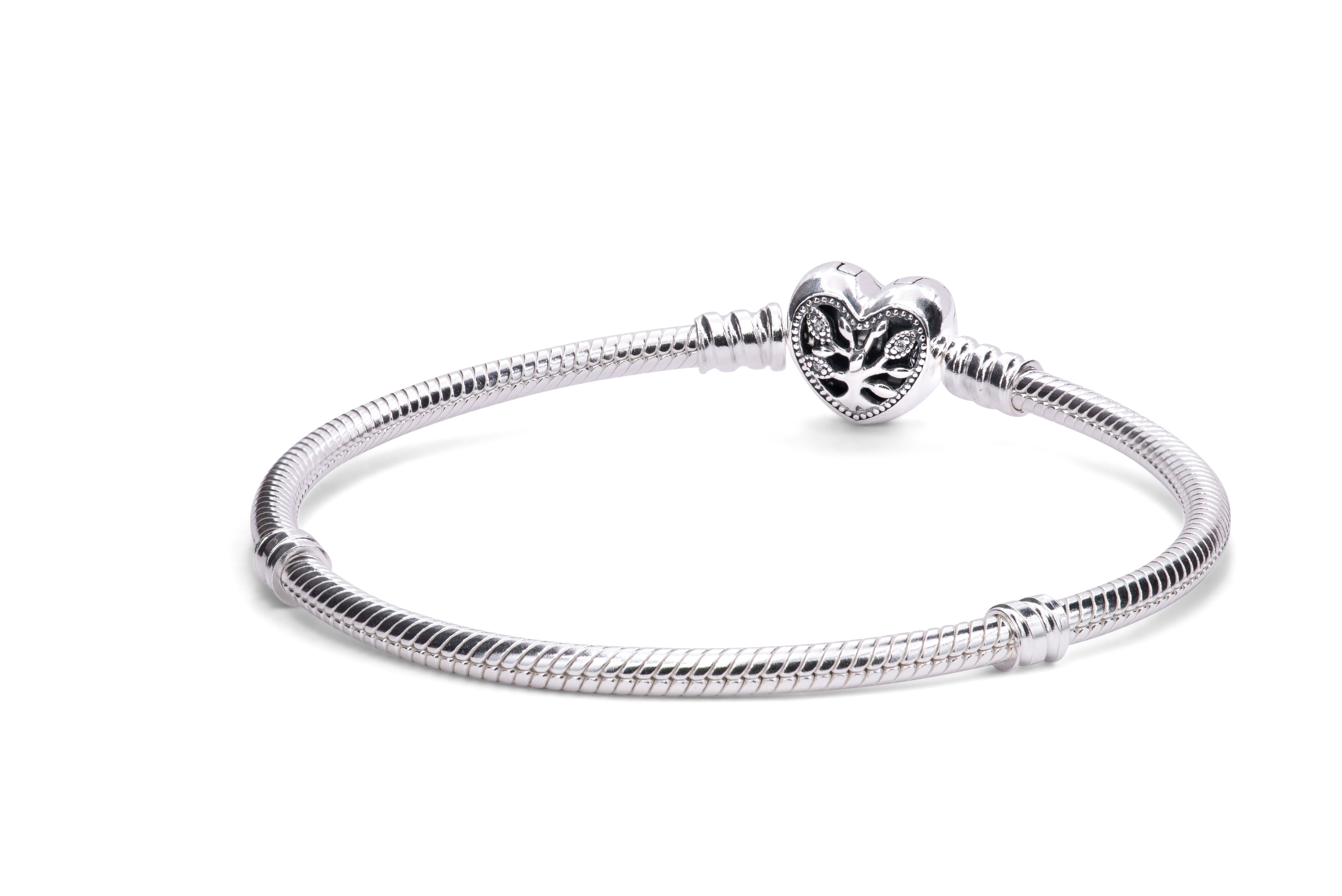 Pandora Moments Women's Sterling Silver Tree Heart Clasp Snake Chain Bracelet - 19cm - Walmart.com