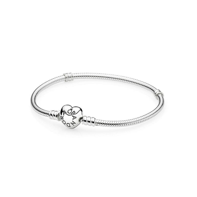 Pandora Women s Sterling Silver Charm Bracelet with Snake Chain and Heart Clasp Walmart