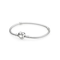 Pandora Moments Women's Sterling Silver Snake Chain Charm Bracelet with Heart Clasp