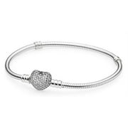 Pandora Moments Women's Sterling Silver Snake Chain Charm Bracelet with Pave Heart Clasp
