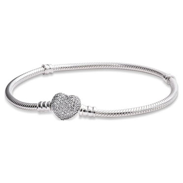 Pandora Moments Women's Sterling Silver Snake Chain Charm Bracelet with Pave Heart Clasp