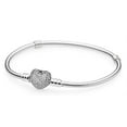 Pandora Moments Women's Sterling Silver Snake Chain Charm Bracelet with Pave Heart Clasp