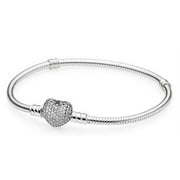PANDORA Moments Women's Sterling Silver Snake Chain Charm Bracelet with Pave Heart Clasp